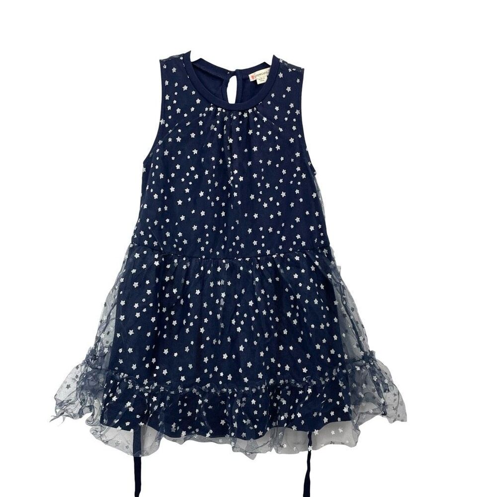 NEW Crewcuts tulle star print tiered dress Size‎ 5 navy blue
